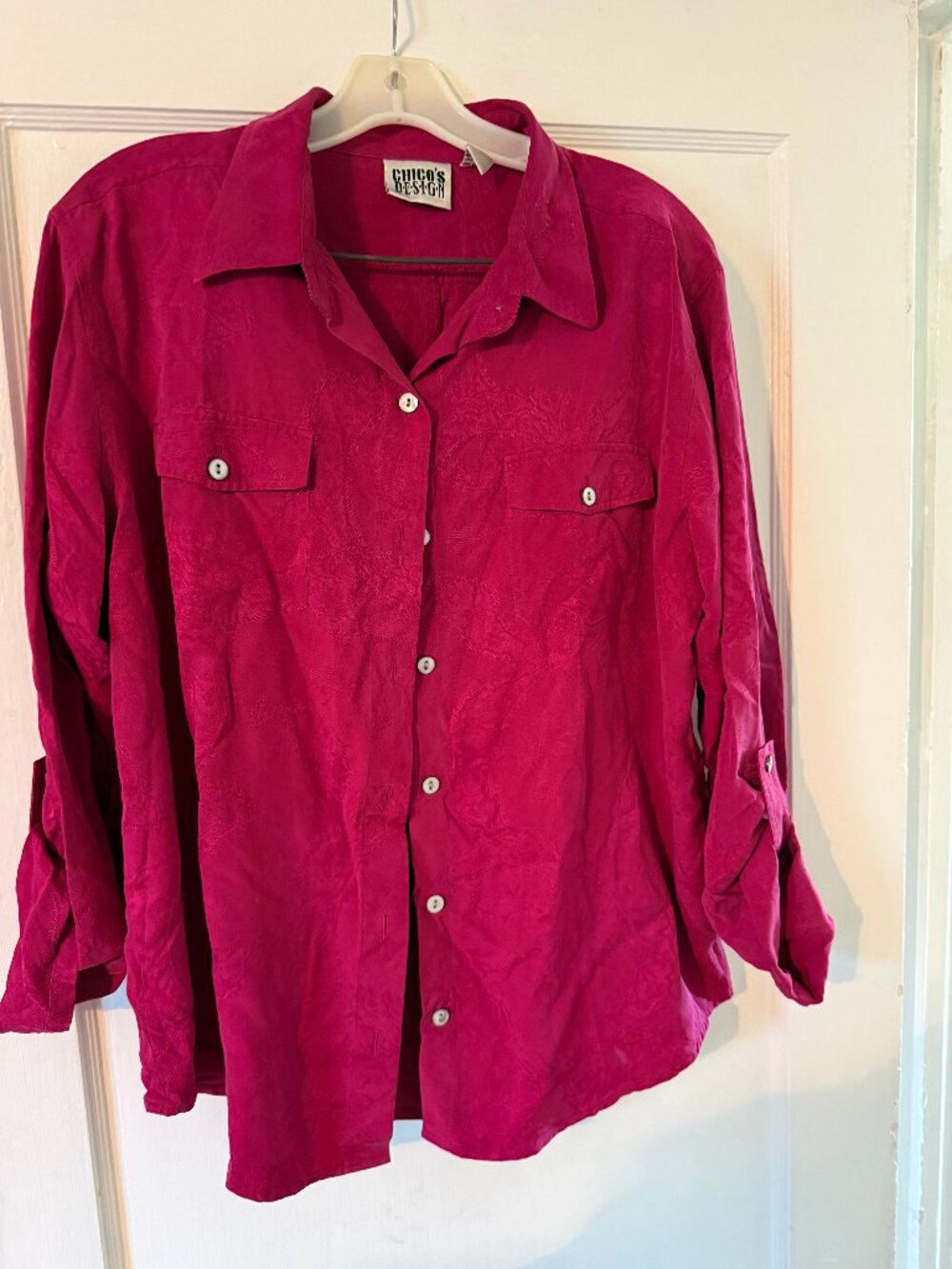 Chico's Red Button Up Silk Blouse in Red Size 2